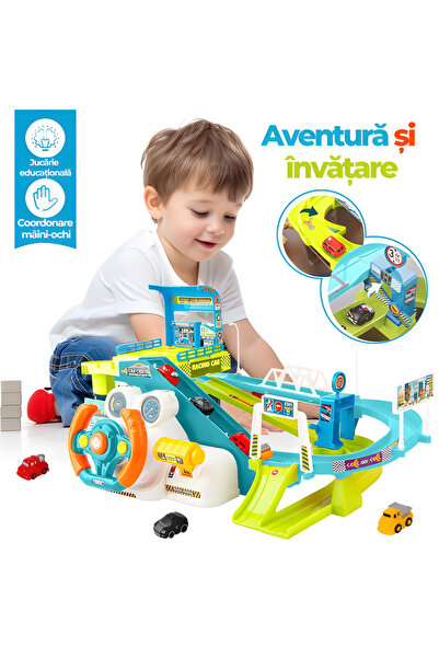Tim Jucărie interactivă de parcare 2 în 1 cu volan și 4 mașini, dimensiuni 30...