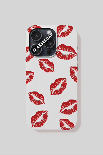 Q Aksesuar iPhone 7 Plus Compatible Red Lip Design Phone Case - White