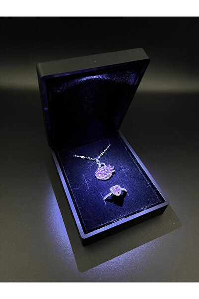 Sepetten Eve Işıklı Set Kutusunda 2 Li Gerçek Çelik Kuğu Kolye Kalpli Yüzük Seti Sevgiliye Hediye Doğum Günü