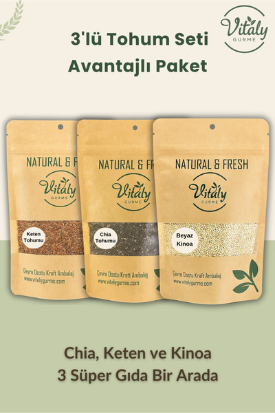 Vitaly Gurme 3’lü Tohum Seti | Chia Tohumu + Keten Tohumu + Beyaz Kinoa (3x10...