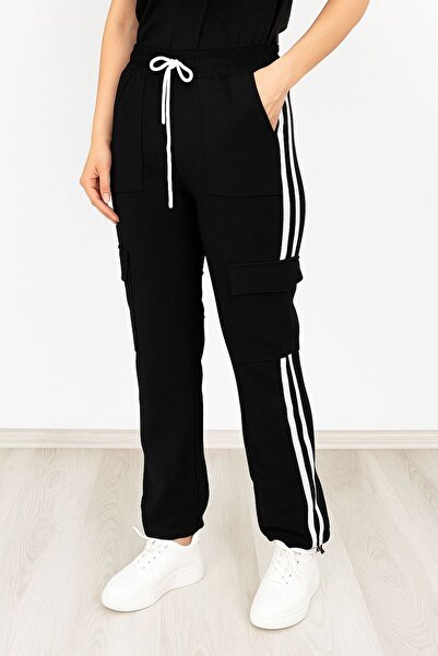 Erzani Kids Combed Cotton 2-Thread Palazzo-Leg Cargo Pocket Piece Tracksuit with Side Stripes on the Bottom