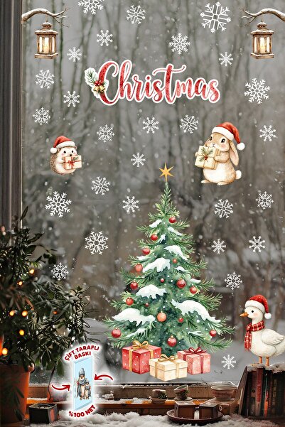 MSticker Christmas New Year Glass Sticker Set 50 Pieces – Double-Sided Printing, Waterproof, with Snowflake Figure