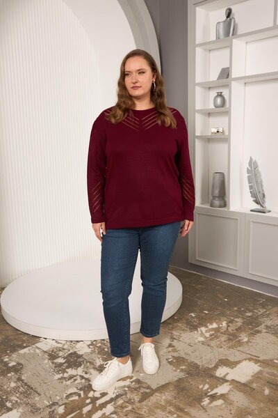 dml giyim Collar Openwork Patterned Plus Size Knitwear