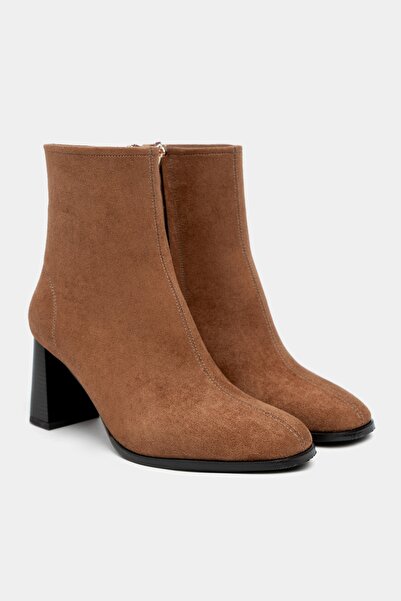 NİŞANTAŞI SHOES Γυναικείες μπότες με χοντρό τακούνι με φερμουάρ Chester Tan Suede