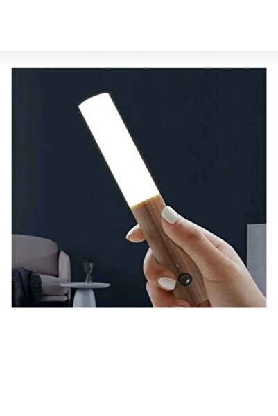 Amentes Kumru Ahşap Renk Kablosuz Sensörlü Led Aplik Şarjlı Harekete Duyarlı Dokoratif Duvar Aplik