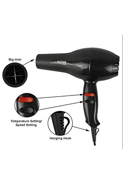 Nova NV‑6130 Hair Dryer with Ionization, Diffuser and Concentrator – Adjustable Speed ​​& Temperature