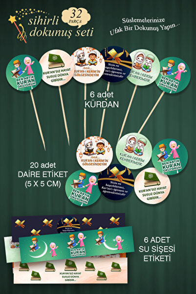 karanca parti süs Kuran Okuyorum Süsleme Seti 6 Kürdan 20 Etiket 6 Su Sargısı...