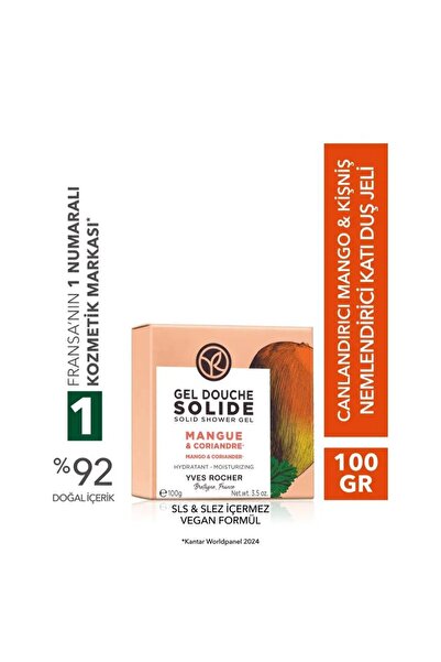 Yves Rocher Solid Shower Gel - Moisturizing Revitalizing Mango Coriander-Free of Sls, Sles, Vegan