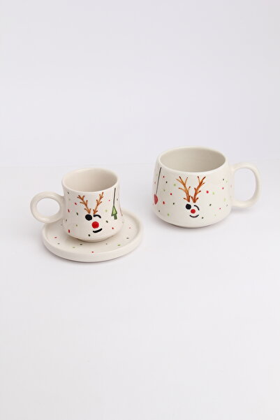 Gezdikçe Bilelim My Dear Self Series Deer Pattern, Handmade Ceramic and Mug Set, Mug, Hand Made