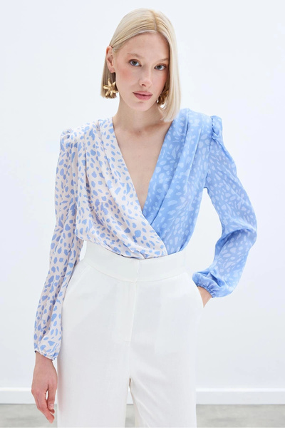 Sateen Double Breasted Patterned Bodysuit - Bebemavi̇ Ecru