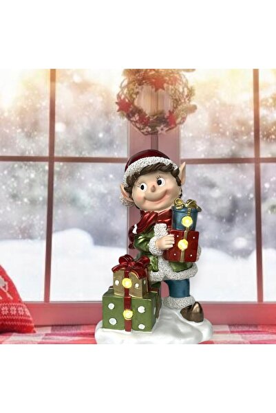 Zd Trading Figurină de Crăciun Elf iluminat cu LED, 34x22.5x15cm, multicoloră