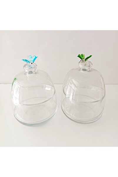 ADAMODART Butterfly Figured Glass Covered Jam Jar & Sugar Bowl Set of 2