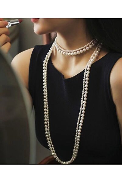 by Natalie 2 li uzun cam inci kolye el emeğı 120 cm 6 mm ve 10 mm inci boyutlar