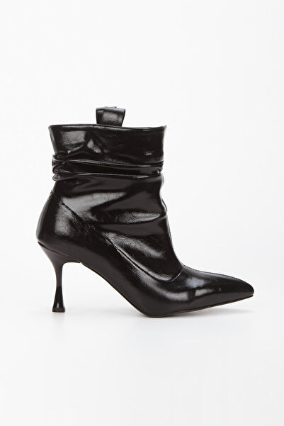 MFT AYAKKABI Women's Patent Leather Gathered Pointed Toe Style Boots