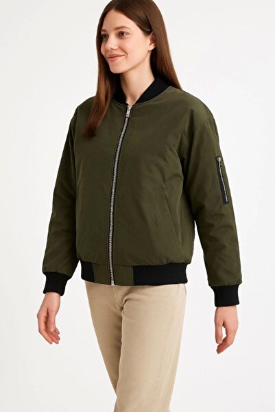 dk denemekabini Μπουφάν Bomber με επένδυση και φερμουάρ - Χακί