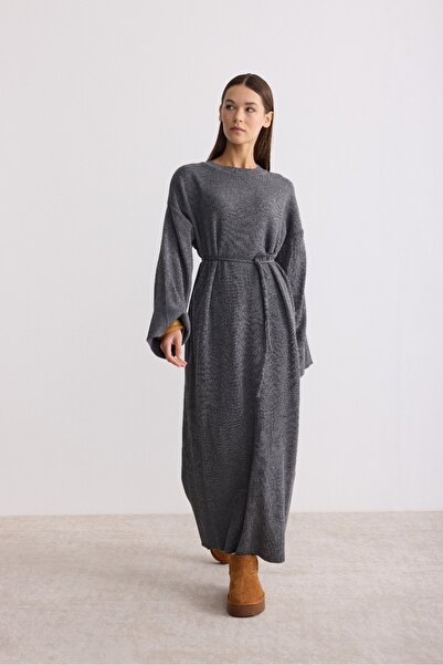 MODA MAÇKA PARK Knitwear Casual Corded Fabric Belted Dress
