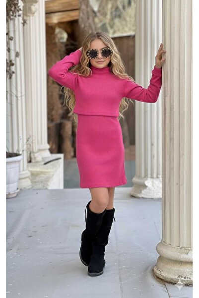 ELONKİDS Turtleneck Crop Blouse and Suspender Dress 4-16 Years