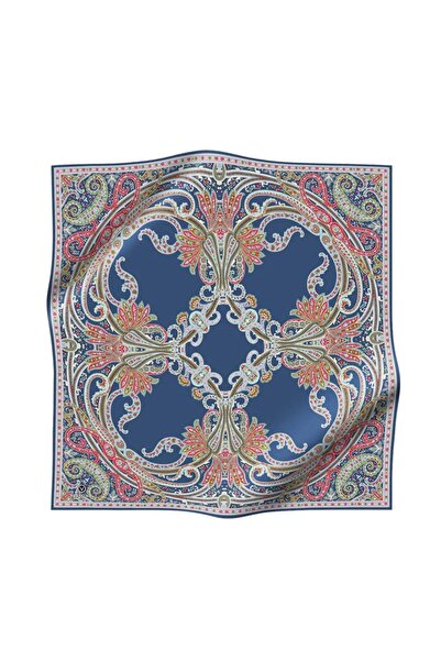 Vissona Blue Ethnic Patterned Tivil Silk Scarf-60777-15-Kvs0799