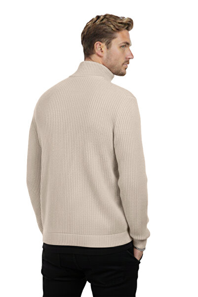 DeepSEA Men's Beige Half-Zip Oversize Cut Knit Sweater – 100% Cotton Knit Sweater 2608511