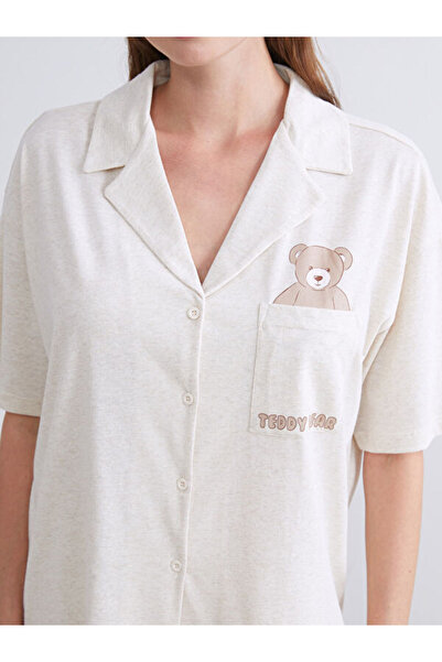 LC Waikiki Shirt Collar Bear Printed Women's Pajama Set