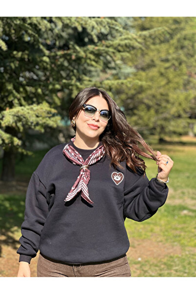 Markasız ucuz Ultra Lacivert Kalp Desenli Gold Toka Detaylı Fularlı Sweat