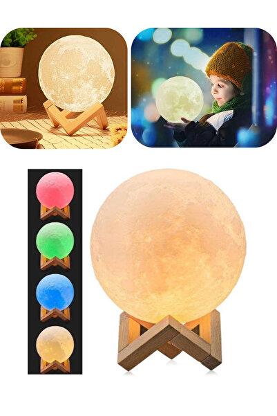 Shopura Dolunay Ay 3d Işıklı Standlı Dekoratif Gece Lambası Hediyelik Küre Led