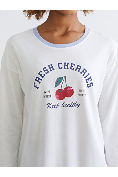 LC Waikiki Bisiklet Yaka Kiraz Baskılı Kadın Pijama Takımı