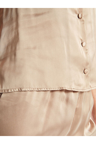 LC Waikiki Shirt Collar Plain Short Sleeve Satin Women's Pajamas Set