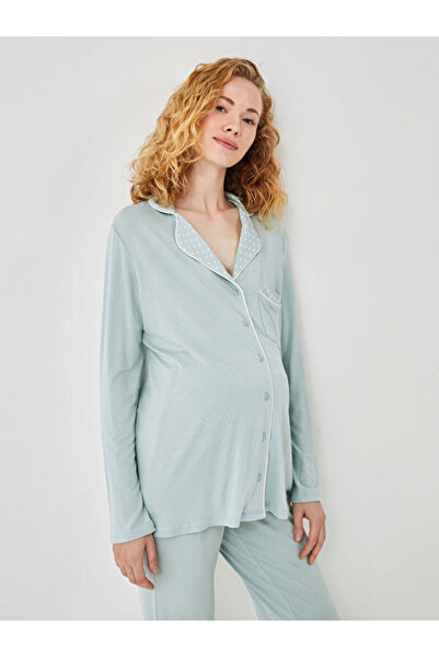 LC Waikiki Σετ πιτζάμες εγκυμοσύνης με μακρύ μανίκι με ίσιο γιακά πουκάμισου