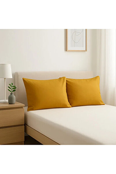 EVİN İÇİ غطاء وسادة مكون من قطعتين مقاس 50 × 70 سم - 100% قطن - خردل (طقم مزدوج)