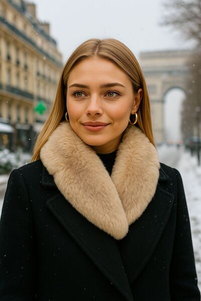 MARBERRY طوق رقبة نسائي من الفرو الصناعي ذو ملمس ناعم باللون البيج