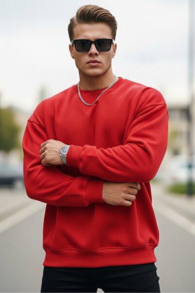 MAXIMILLIAN Men's Crew Neck Casual Red Sweatshirt