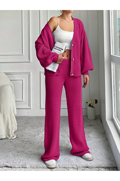 MARLİNG Σετ πλεκτών ενδυμάτων με 3 κουμπιά, επάνω και κάτω, FUJYA HOT PINK