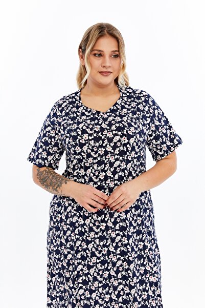 Nehir tekstil Pentagonal Collar Piece Stitched Half Sleeve Plus Size Cotton Combed Dress