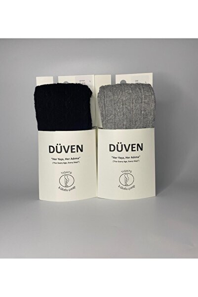 DÜVEN 2-Pack Carina Cotton Patterned Black & Gray Women's Pantyhose