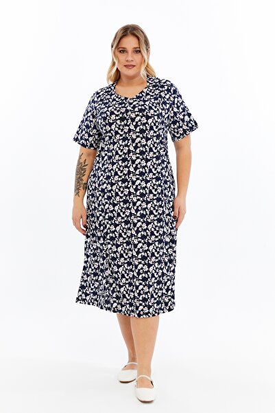 Nehir tekstil Pentagonal Collar Piece Stitched Half Sleeve Plus Size Cotton Combed Dress