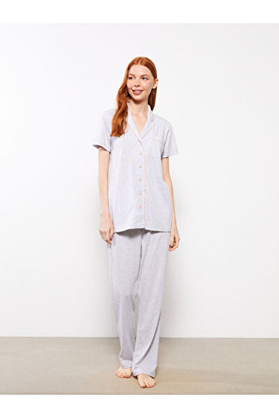 LC Waikiki Shirt Collar Plain Short Sleeve Women's Pajamas Set