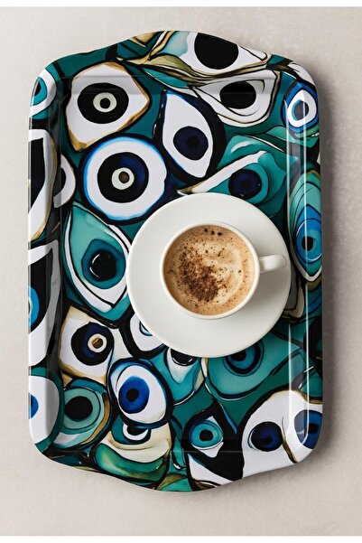 ATAGİFT HEDİYELİK صينية تقديم مستطيلة حديثة بنقشة عين الحسد، حجم صغير 15×25 سم