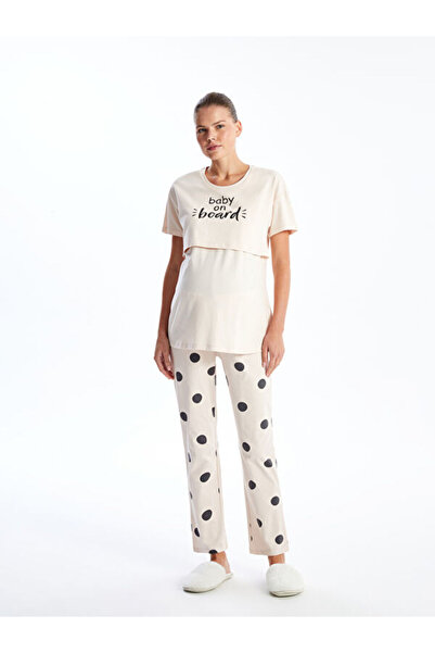 LC Waikiki Crew Neck Printed Maternity Pajamas Set
