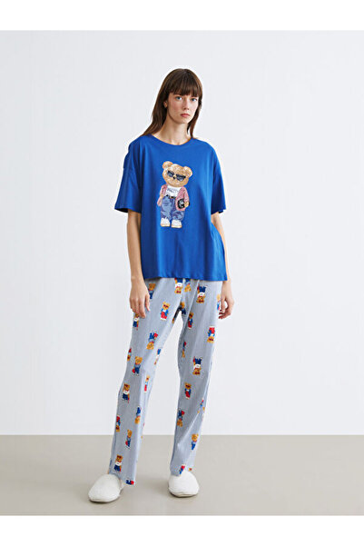 LC Waikiki Damen-Pyjama-Set mit Teddybär-Aufdruck