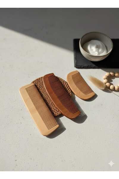 Altın express 3-Piece Natural Wooden Comb Set - Antistatic Massage Effective Hair Comb & Beard Comb