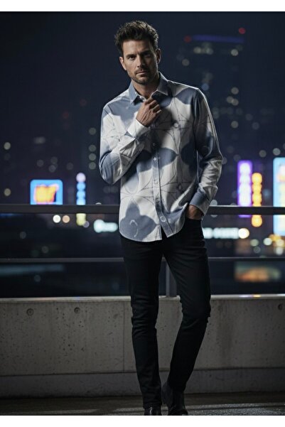 YusGos Long Sleeve Cotton Easy Iron Patterned Regular Fit Premium Men's Shirt