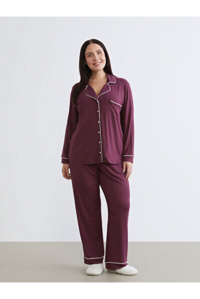 LC Waikiki Plus Size Shirt Collar Women's Pajama Set