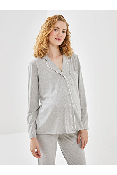LC Waikiki Shirt Collar Embroidered Maternity Pajama Set