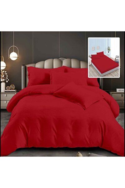 OEM Damask Bed Linen Set – 4 Pieces – Red, Sheet 240×250 cm, Duvet Cover 200×230 cm, 2 Pillowcases