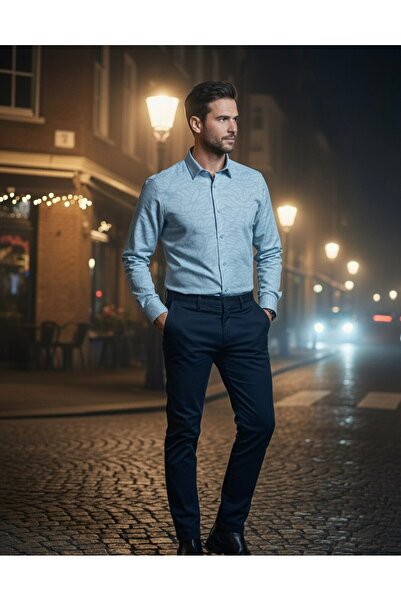 YusGos Long Sleeve Cotton Easy Iron Patterned Regular Fit Premium Men's Shirt