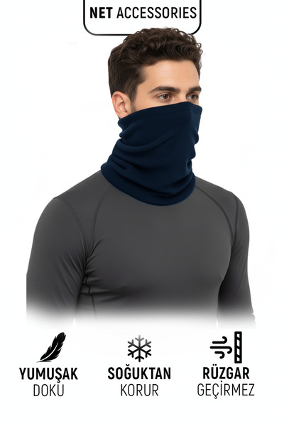 Net Tekstil Navy Blue Thermal Polar Cold-Proof Neck Collar Unisex Cotton Winter