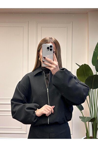 Alyalisbutik Zippered Crop Jacket - Black