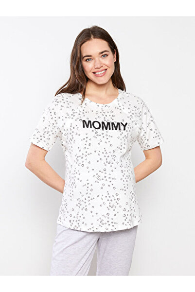 LC Waikiki Crew Neck Printed Short Sleeve Cotton Maternity Pajamas Set