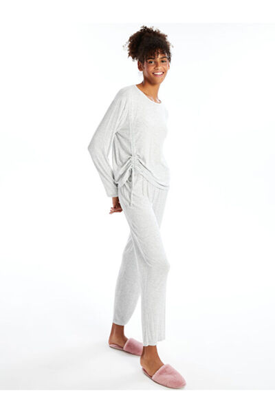 LC Waikiki Crew Neck Plain Long Sleeve Women's Pajama Set